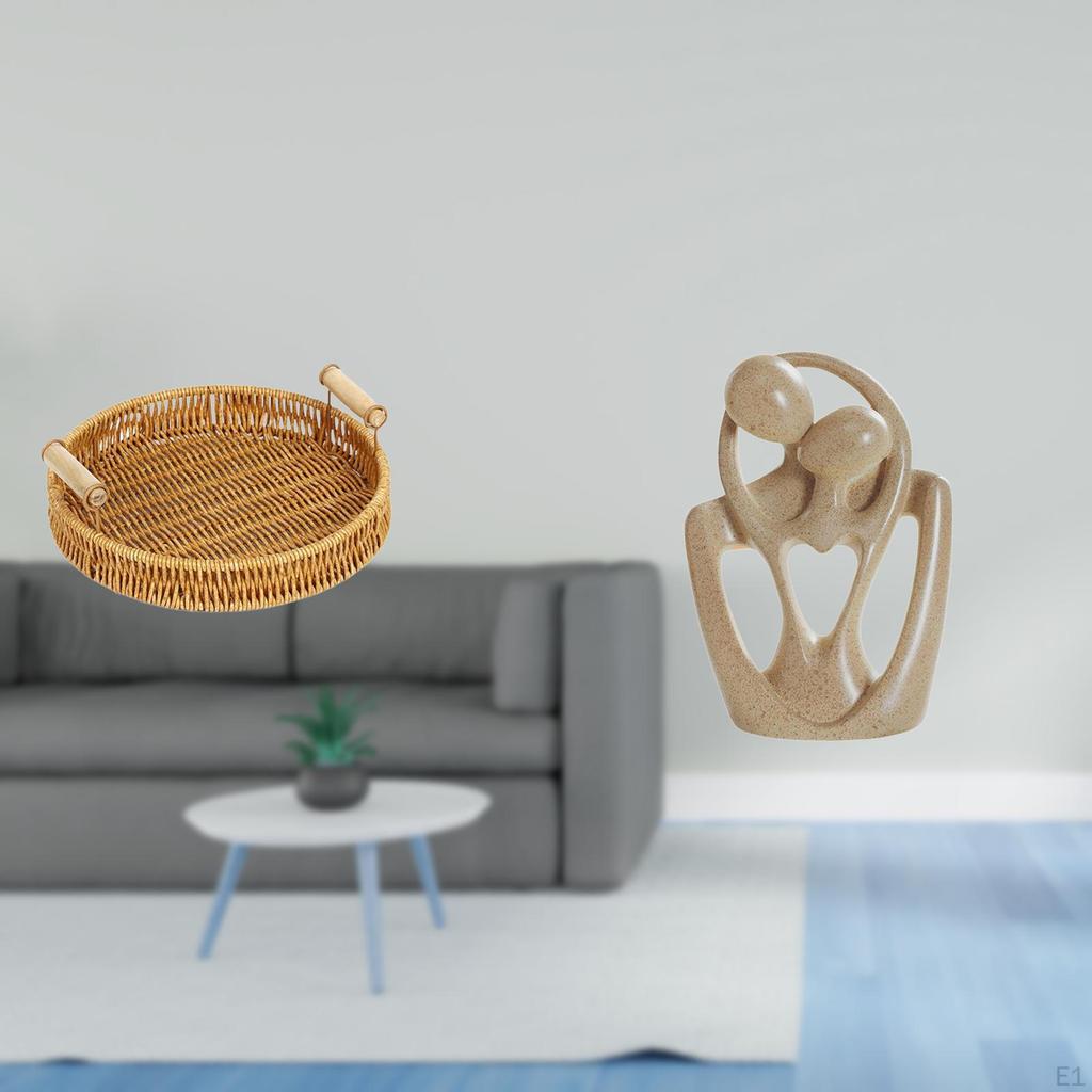 Woven Fruit Basket Snack Bowl Bread Plate Abstract Couple Statue Figurine Creative Resin Sculpture