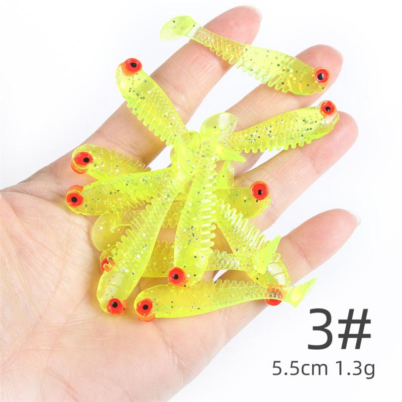 10pcs/pack Silicone Fishing  Bait Fishing Lure Set 5.5cm1.5g T-tail Soft Bait