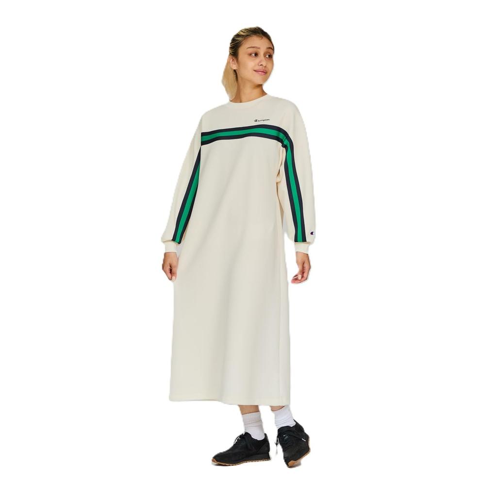 Champion Shirt Long Crew Pale White Dress, Sleeve, Neck, One-Point Embroidery, One-Piece Dress, Women's Basic, CW-B004,