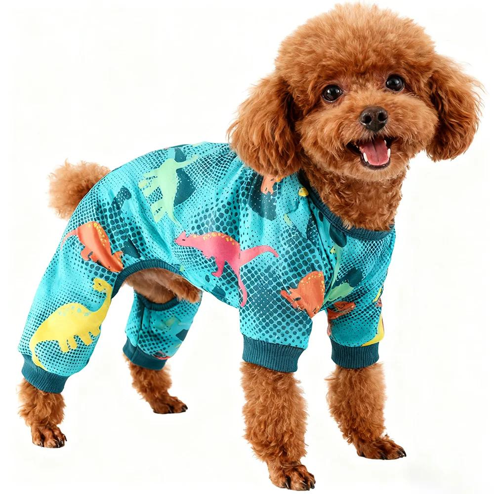 Soft Cotton Dog Pajamas Onesie for Small Medium Dogs - Polyester, Cozy, Wrinkle-Resistant Four-Legged Pet Apparel