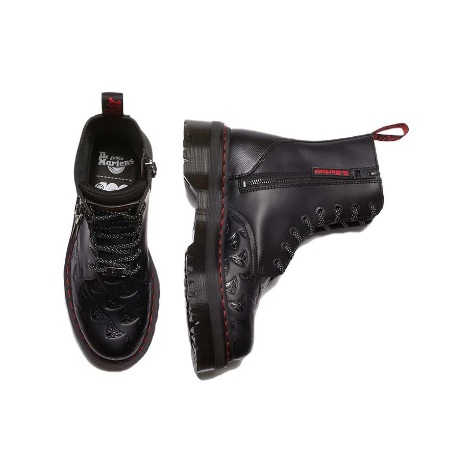 Dr. Martens Warner Bros. X  Jadon Series Leather Round Toe Lace-Up Comfortable Versatile Short Martin Boots Unisex Boots Black Red 31749001