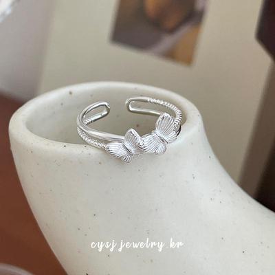 Anello aperto a doppia farfalla in argento S925 Cuiyan - Gioiello in stile coreano per donna