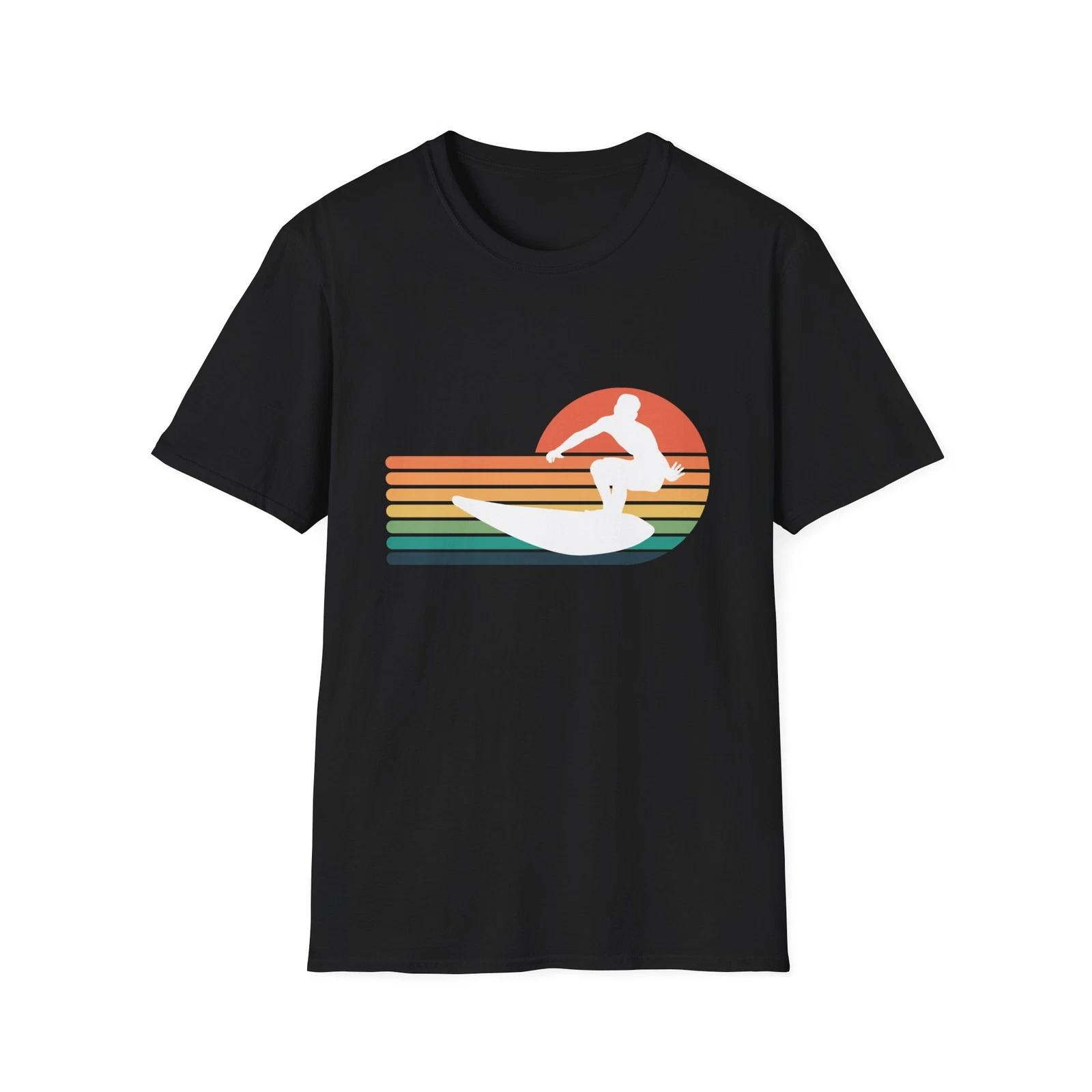 Retro Sunset Surfer T-Shirt,Vintage Stripes Surfing Tee, Vintage Tee,Summer Tee S