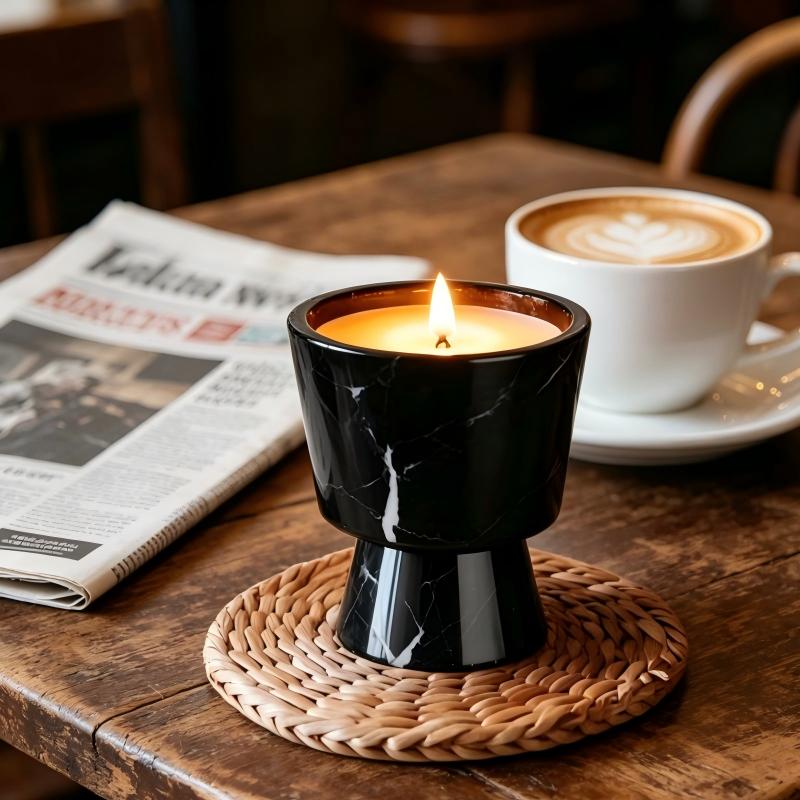 Marble Pillar Candle Holder Natural Marble Candlestick Holder Elegant Marble Home Decor for Anniversary Weddings Valentine s Day (Black,d8*h8.5cm)