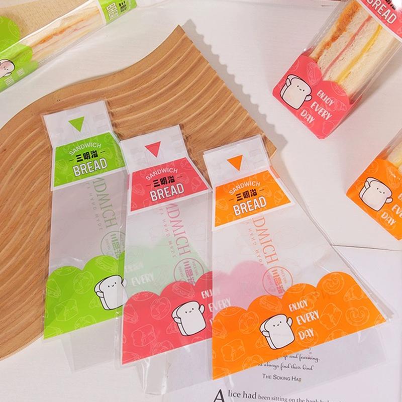 100 Adet Sandviç Plastik Ambalaj Şeffaf Üçgen Poşetler Ekmek Poşetleri Doğum Günü Partisi Dekorasyonu İkram