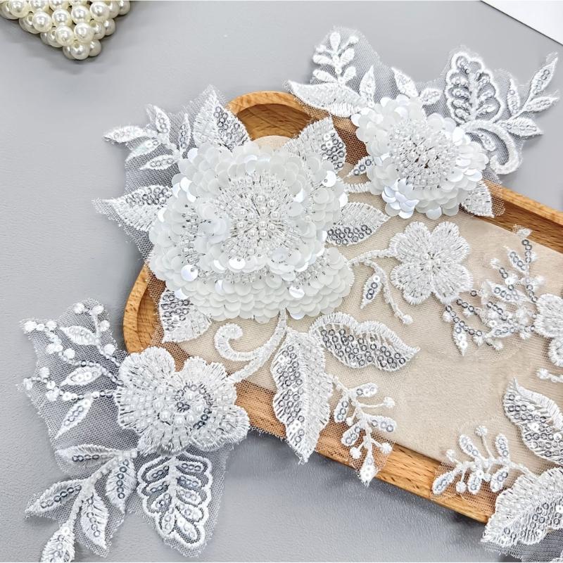 Sewing On Iron On Flower Patches with Sequins Embroidery for Easy Crafting Projects Polyester