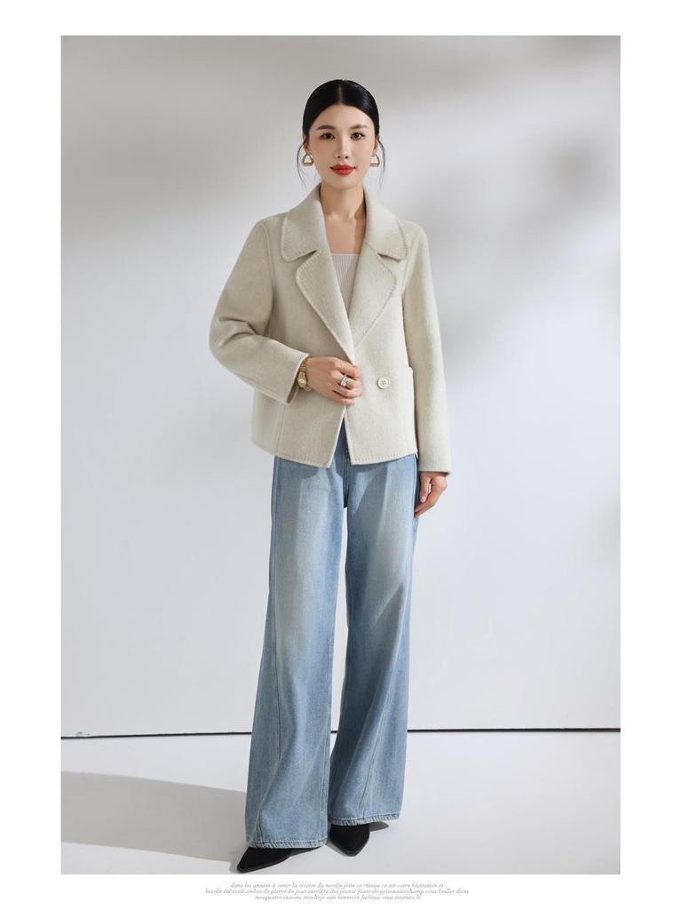 Cappotto di Lana Double-Face Stile Coreano 2025 per Donna - Versatile Lunghezza Corta, Moda Autunno & Inverno, Vestibilità Larga, Taglia Petite