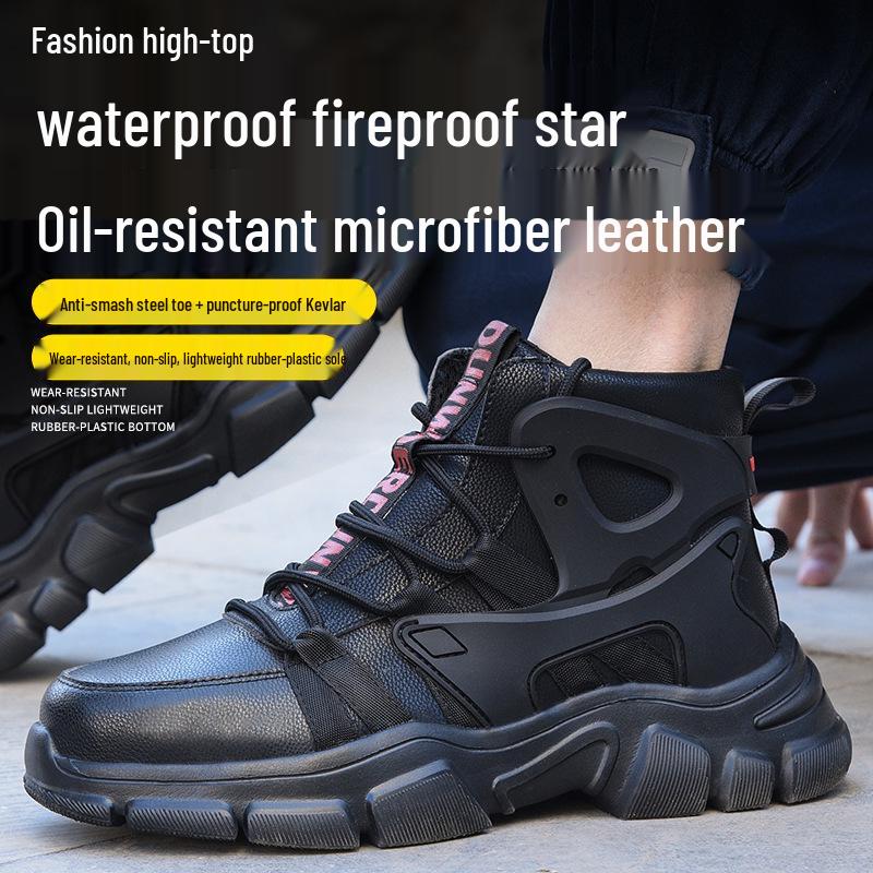 

Men s High-Top Waterproof Safety Work Boots - Anti-Smash & Puncture, Wear-Resistant, Winter-Ready for Construction Sites