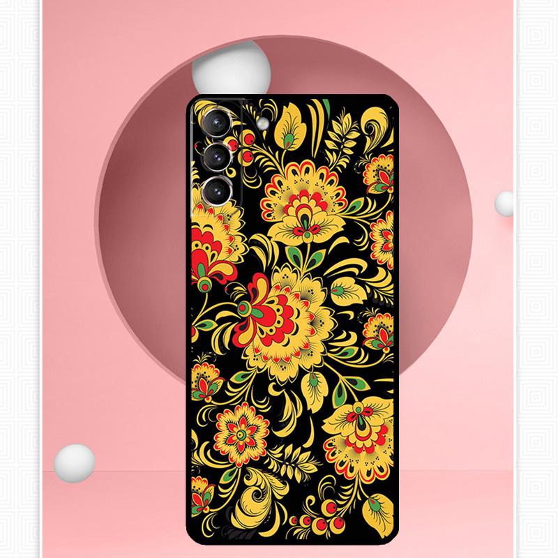 Khokhloma Russian Pattern Flower Case For Samsung Galaxy S22 S23 S24 Ultra Note 20 10 S8 S9 S10 Plus S21 S20 FE Soft Cover