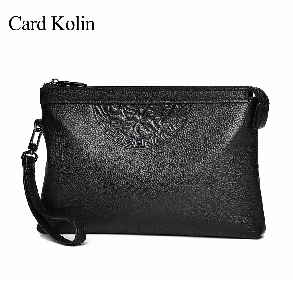 Stylish Men’s Embossed Cowhide Clutch | Large Capacity Envelope Handbag