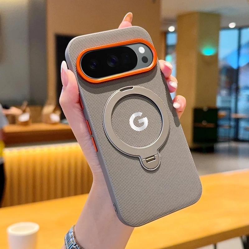 

Busines Texture Woven Leather Magnetic Rotable Bracket Case For Google Pixel 10 Pro 10 Pro XL Alloy Button Lens Frame Back Cover Google Pixel 10 Pro