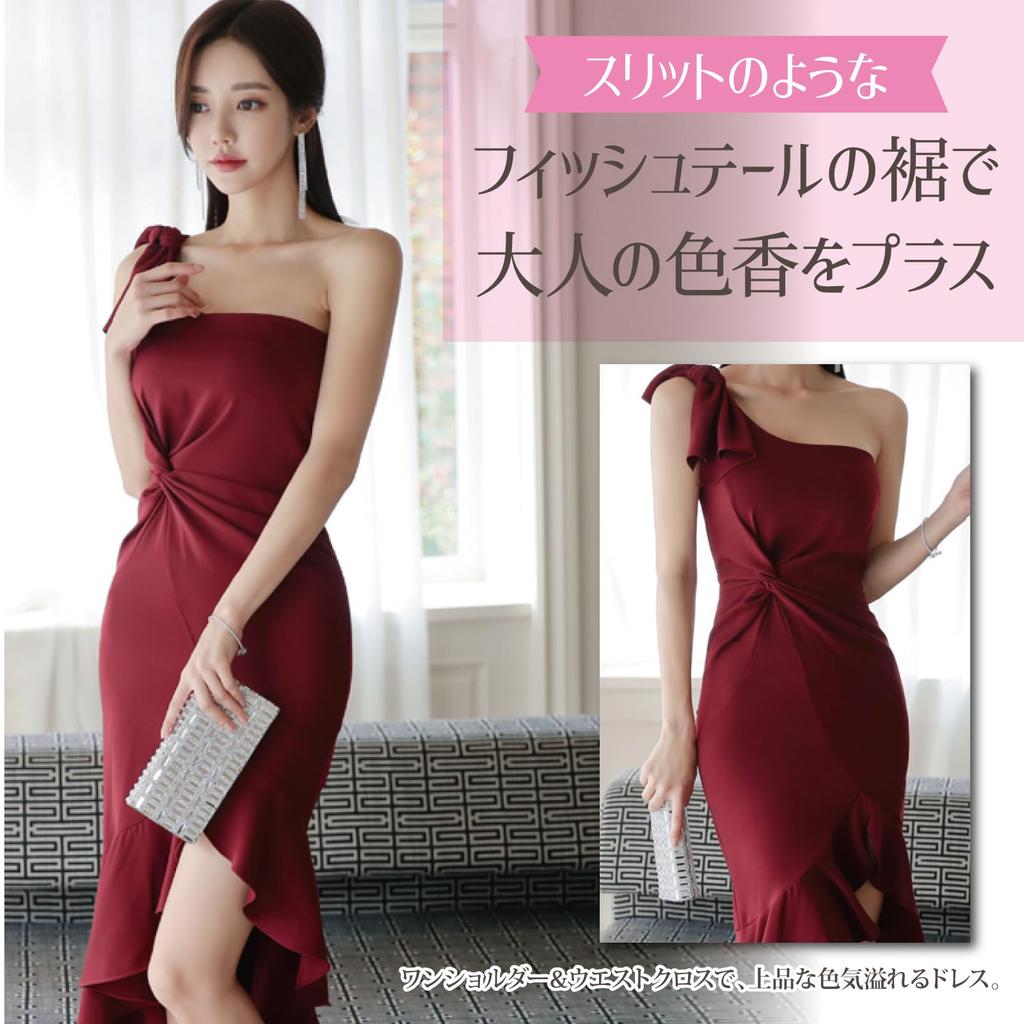 GRAXIA Fishtail Cabaret Perfect for Hostess and with a and Wine Size M Women's One-Shoulder Dress, Hostesses, Clubs, Lounges, Slit, Décolleté, Ribbon,