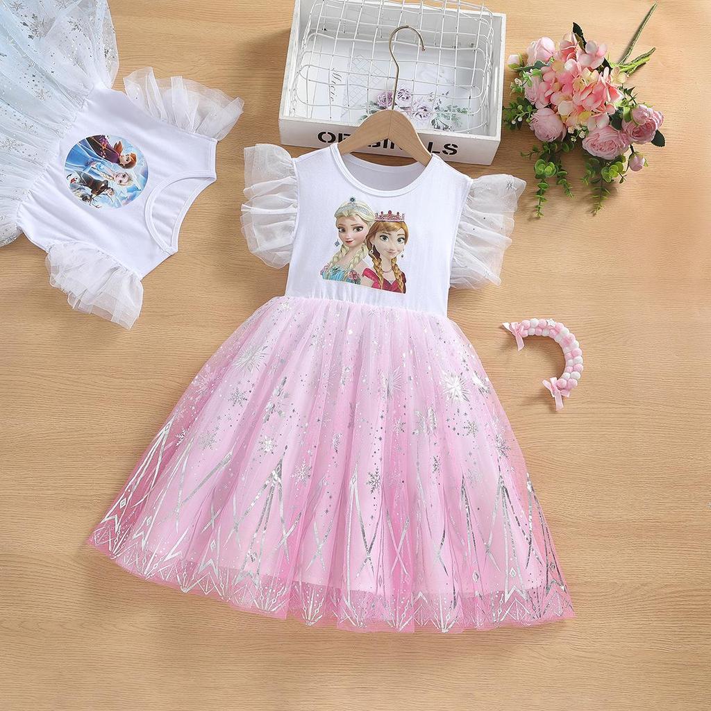 Girls' Summer 2024 Elsa Princess Dress - New Fashion Frozen & Snow White Design