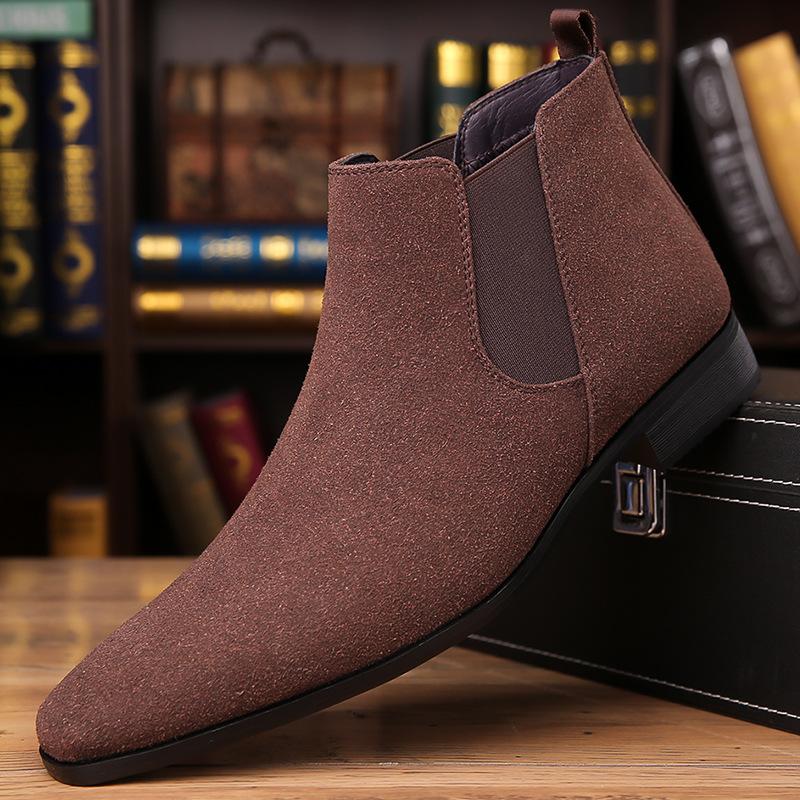 Luxury Fashion Designer New Suede Leather Pointed Toe Business Casual Ankle Boot For Men Winter Chelsea Leather Shoes