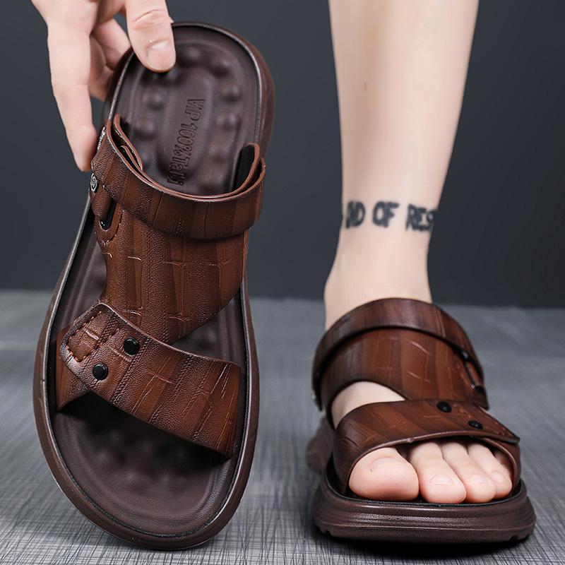 

Пляжне взуття чоловіче літнє водіння тільки для водія шкіряні сандалі чоловічі вуличні нековзні м які підошви в єтнамки 44