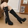 Retro Two-wear High-heeled Boots for Women's 2025 Autumn and Winter New Suede Thick-heeled High Boots, Thin Western Knight Boots