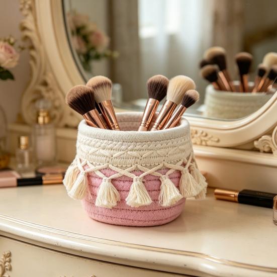 Scatola portaoggetti di grande capacità, ispessita, organizer, contenitore multiuso con decorazione a nappa per casa, camera da letto, soggiorno