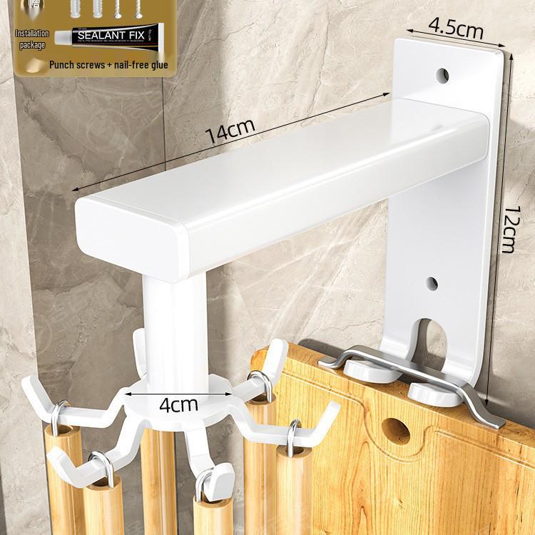Wall-Mounted Rotating Hook & Storage Rack for Kitchen Utensils - Punch-Free Installation