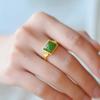 Gold-Plated Green Square Hetian Jade Flower Ring - Elegant, Simple Design