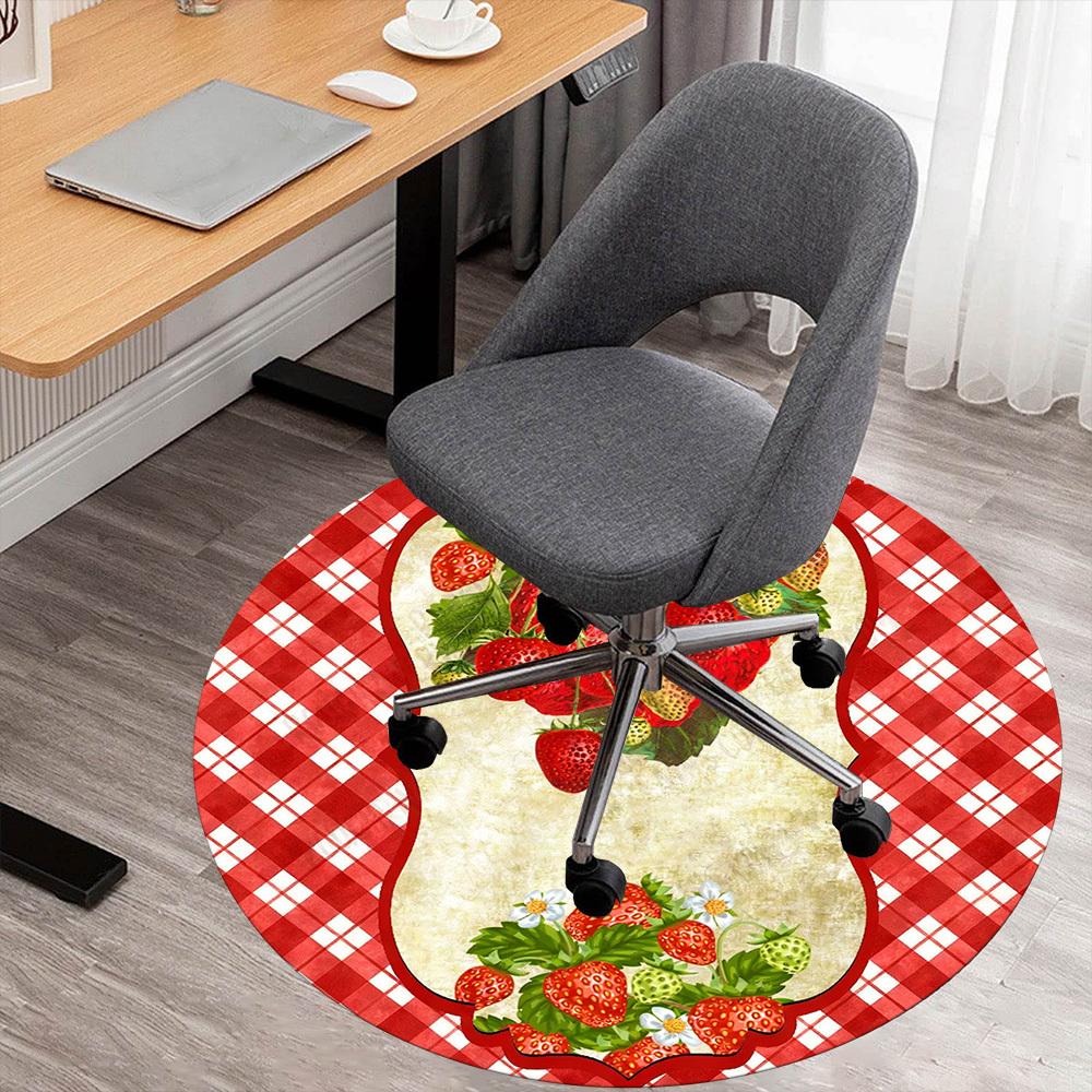 1PC strawberry plaid Office Round Area Rug, Under Office Chairs Bedroom Living Room Home Decor,Carpet for Office, -1110252