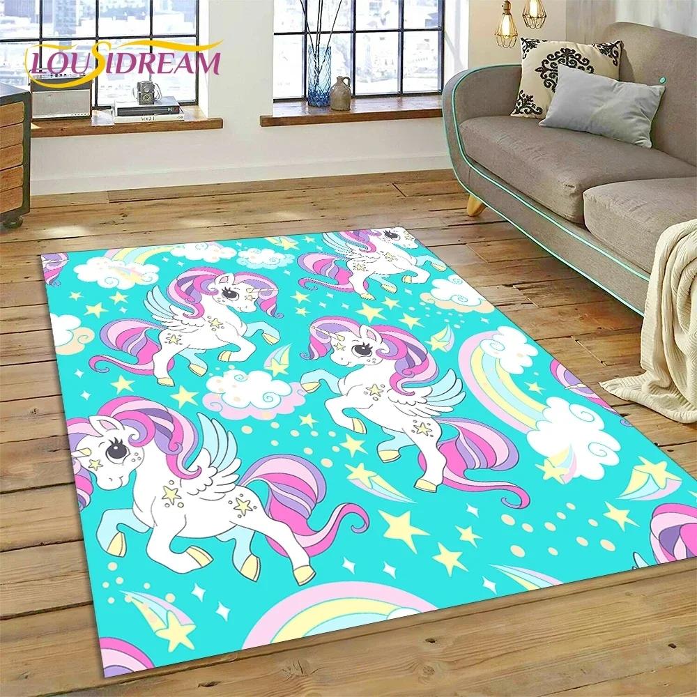 3D Cute Dream Unicorn Cartoon Girl Carpet Rug for Bedroom Living Room Home Sofa Decoration,Children Game Large Decor Floor Mat