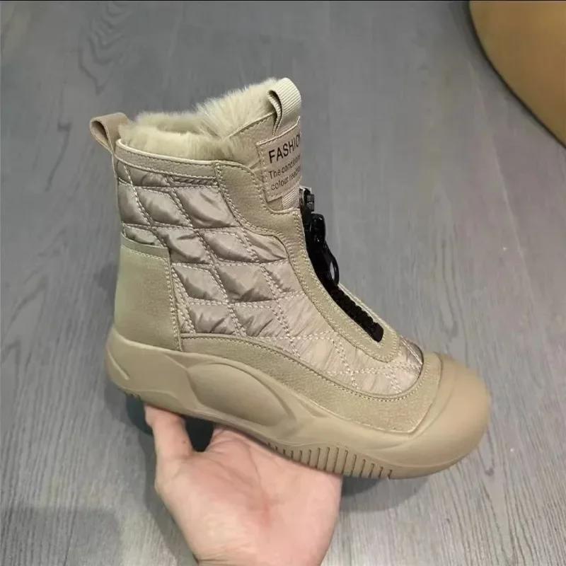 Fashion Women Boots 2024Winter Luxury Waterproof Warm Snow Boots Thicken Plush Cotton Shoes Female Soft sole High Top Retro Ankle Boots