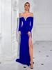 Elegant Long-Sleeve Strapless Evening Dress with Heavy Beading