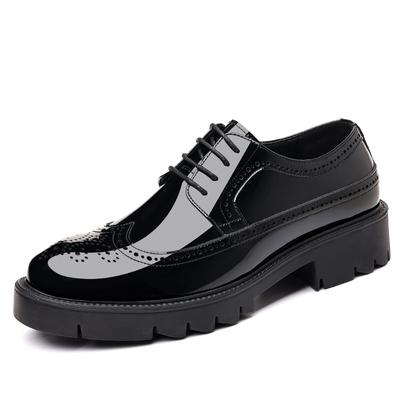 Moda5 8 10cm Tacón Plataforma de Diseñador Piel de Vaca Brogue Zapatos de Hombre Moda Suela Blanda Primavera Otoño Zapatos Formales de Negocios para Hombre