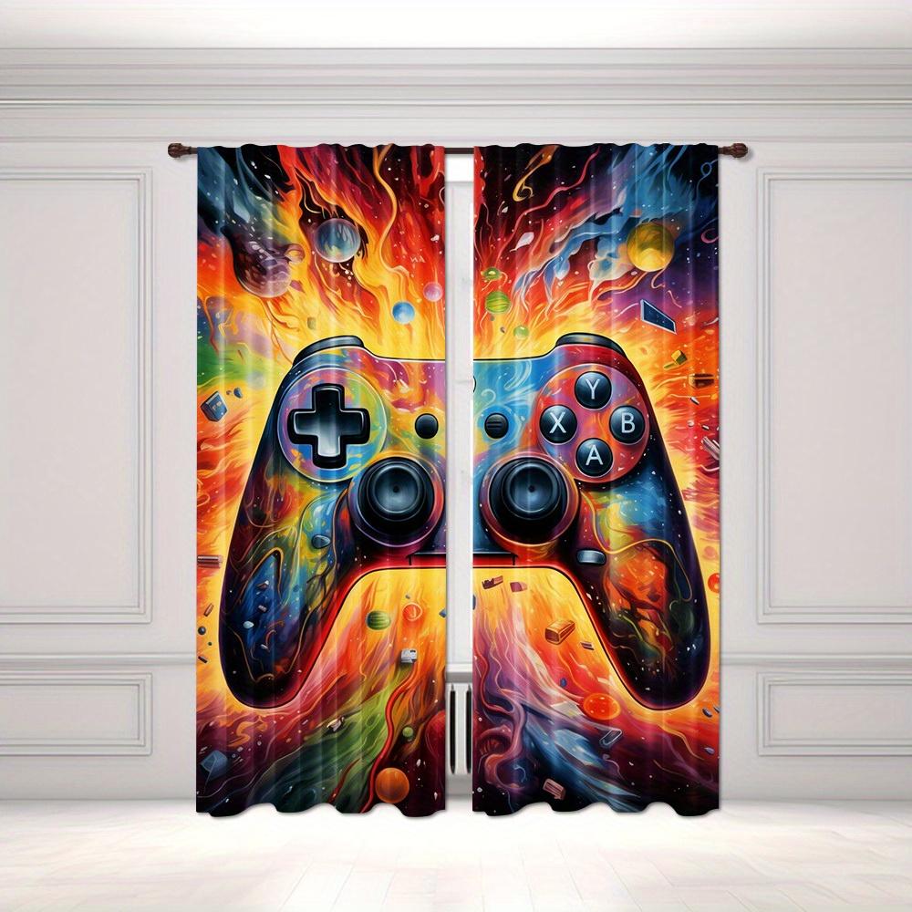 Polyester Gaming Controller Curtains 2pcs Flame Design Rod Pocket Drapes for Bedroom Living Room Durable Gamepad Theme Window