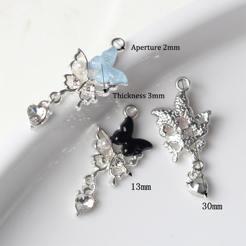 5Pcs Simple Alloy Zircon Resin Pearl Inlaid With Butterfly Pendant Diy Bracelets Necklaces Jewelry Accessories