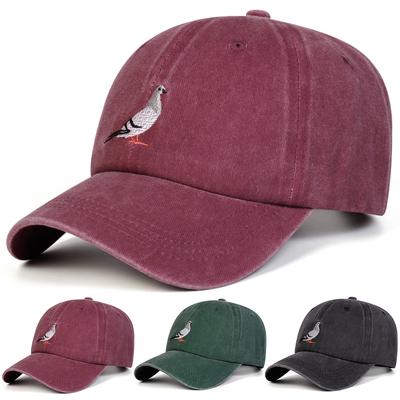 Unisex Pigeon Embroidery Washed Denim Baseball Caps Spring Autumn Outdoor Adjustable Casual Hats Sunscreen Hat Sports Cap