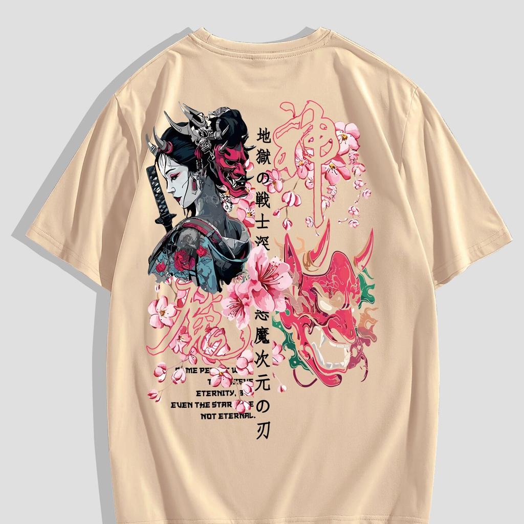 Street Fashion Geisha Mask Summer T-Shirt for Men And Women