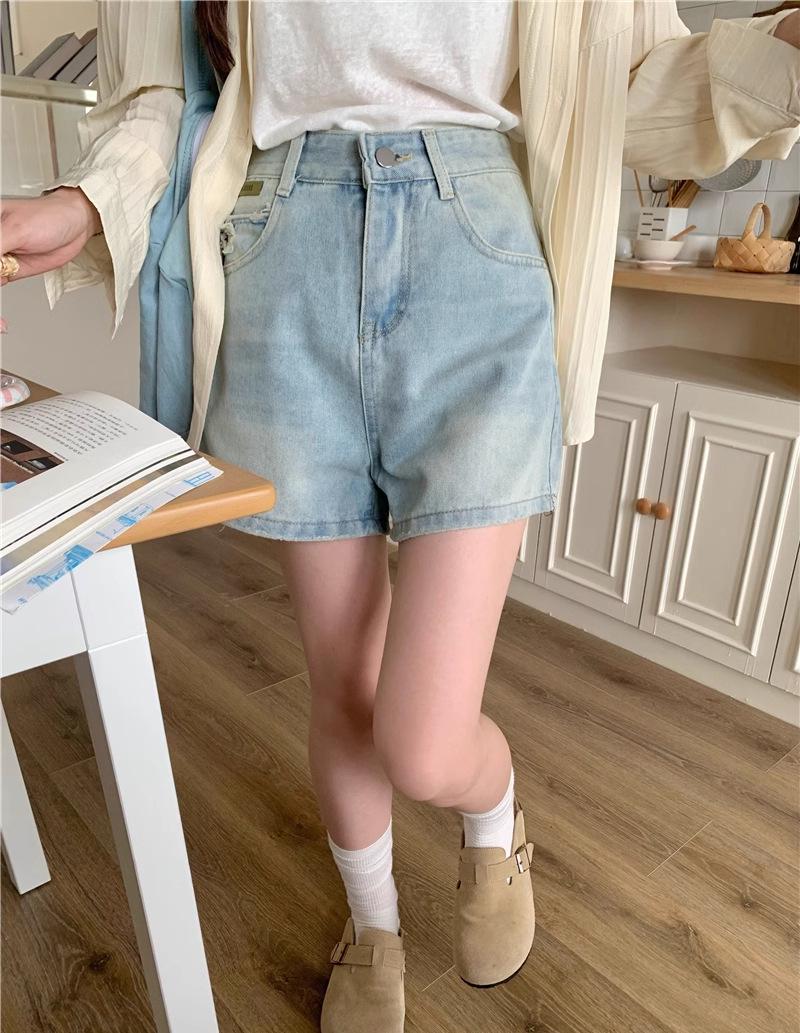 

2025 Spring/Summer Women s Korean High-Waisted Faded Loose Denim Shorts with Slimming Wide Leg XL светло-синий