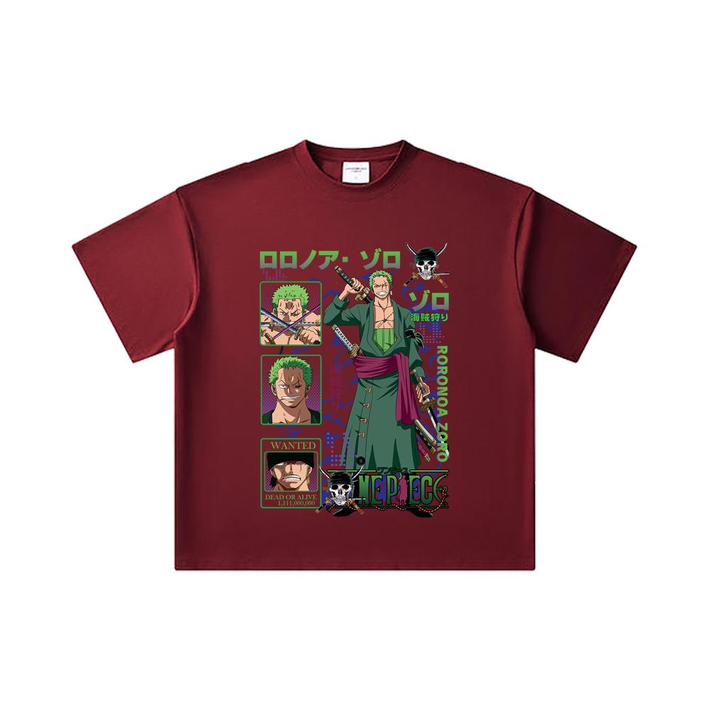 

260 GSM Double Yarn 32 Count 100% Cotton One Piece V24 Zoro Print Unisex Heavy Cotton T Shirt 2XL вина червоного кольору