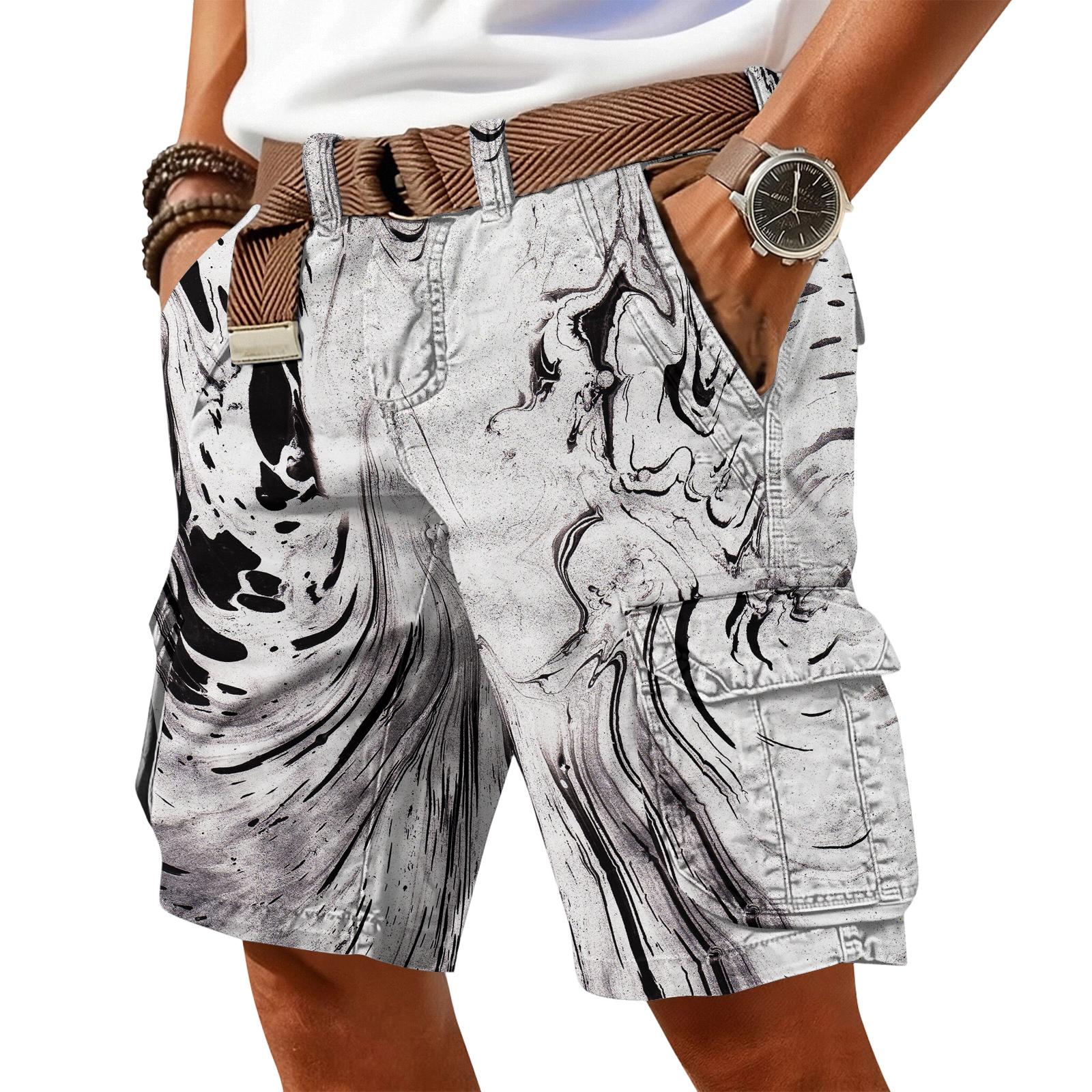 Xingben Seven Heren Casual Cargo Shorts met Print en Meerdere Zakken Relaxte Pasvorm Knie Lengte Duurzaam Stof Riem Meegeleverd voor Buitenactiviteiten L