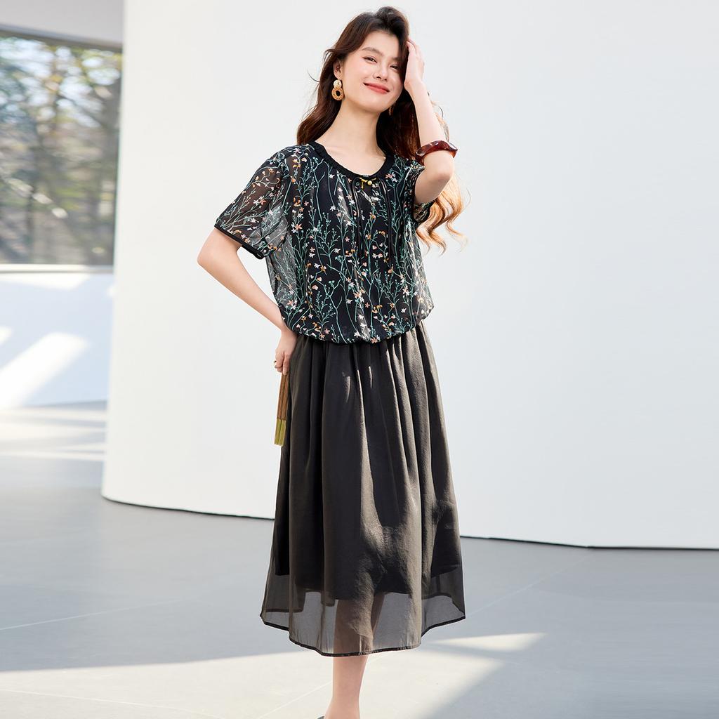 26 year new summer high-end style [vacation style floral top+vest dress] two-piece women's set