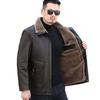 Winter new style genuine leather jacket men's sheepskin down jacket mid-length lapel leather jacket plus fleece jacket trendy