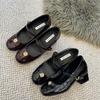 Inner Height Increase of 7cm Square Head Thick Heel Single Shoes Women's 2025 New Retro Versatile Camellia Buckle Mary Jane High Heels