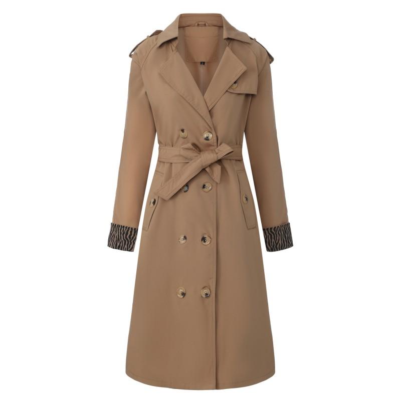 Womens Long Trench Coat With Leopard