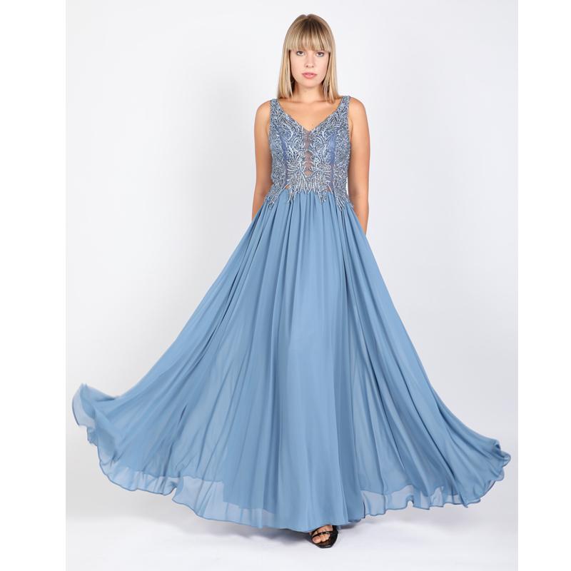 

Женское шифоновое вечернее платье с кристаллами и камнями Индиго