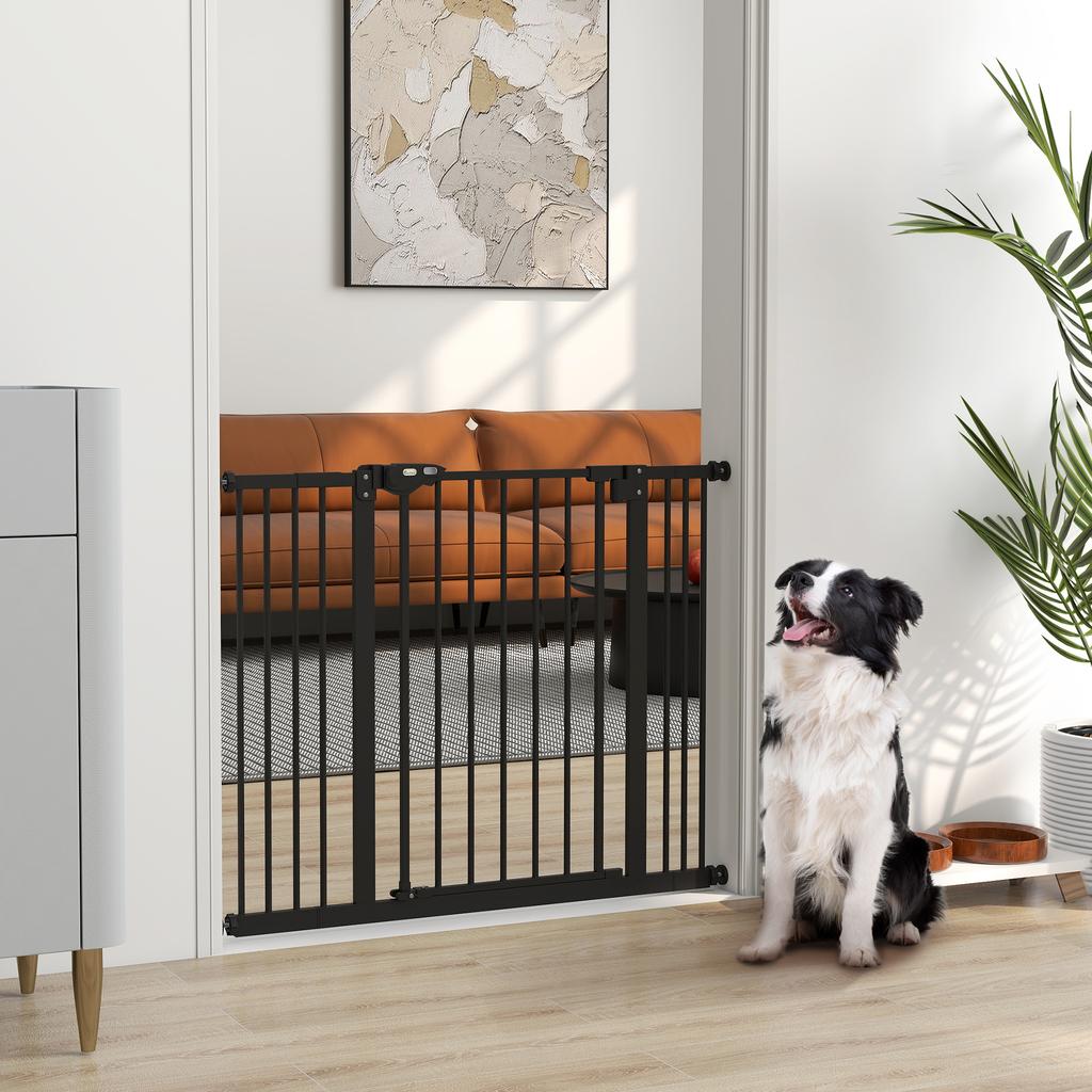 Dog Gate with 2 Extensions, Adjustable Width Up To 100 Cm and Automatic Closure, Black