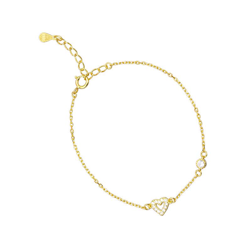 Love Design Heart-Shaped Bracelet: 14K Gold-Plated 925 Sterling Silver for Women, Simple and Versatile.