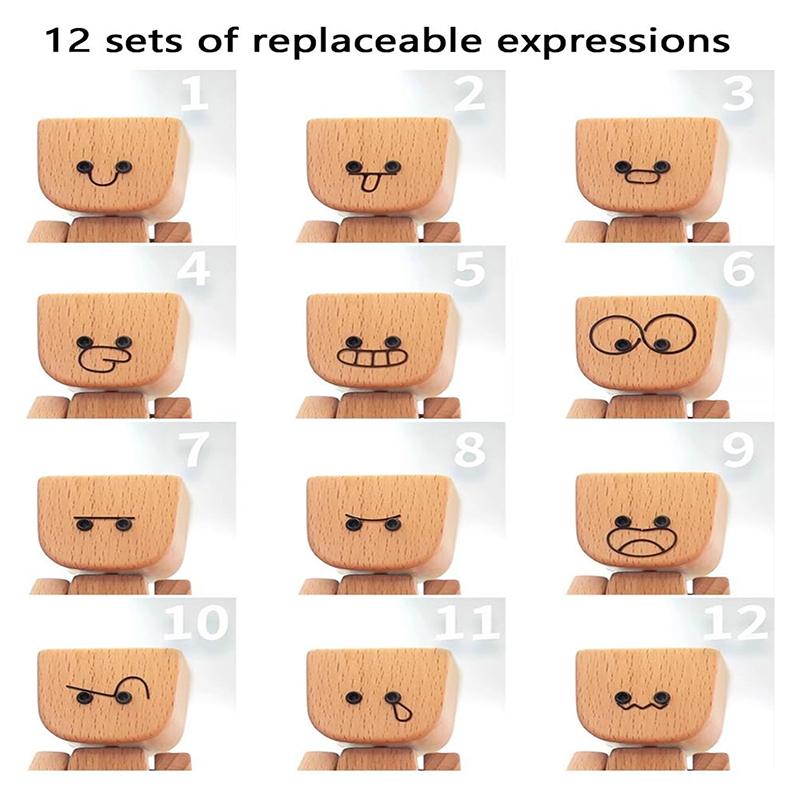 

Деревянная фигурка трясущегося человечка с 12 шт. магнитными выражениями, ручной работы, трясущиеся ноги, деревянные украшения для приборной панели автомобиля, креативные