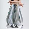 Pantaloni di Jeans a Vita Alta Strappati Gamba Larga Elasticizzati Comodi Street Fashion