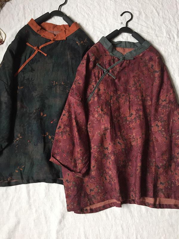 2026 Spring Floral Linen Retro Frog Button Short Jacket
