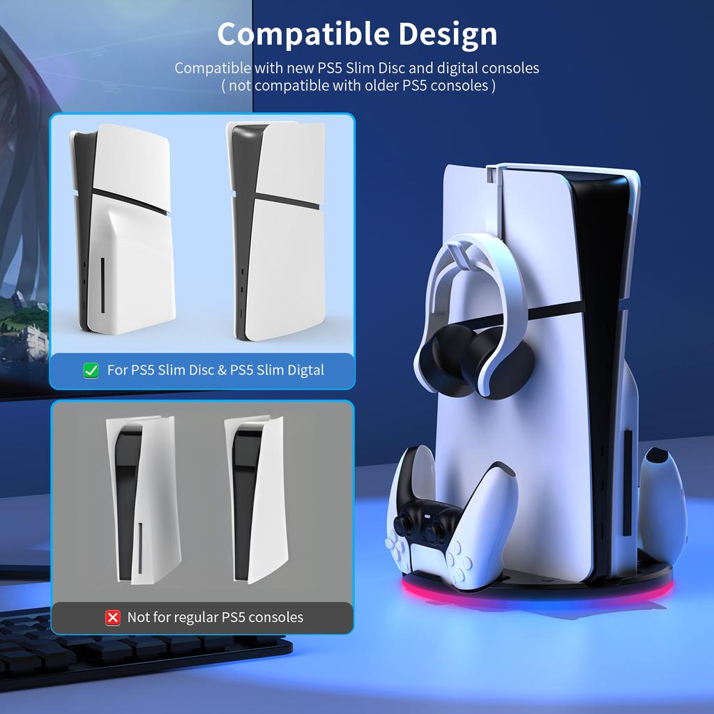 Colorful Luminous Bracket for PS5 Slim Game Console, Optical Version Digital Version Base Bracket for PS5 Slim Game Console