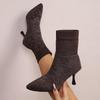 Large Size Autumn and Winter New Fine High Heels Solid Color Pointed Elastic Cloth Large Size Fashion Boots