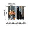 2 Pcs, Filtering Curtains (excluding Rods, Non-movable, Without Batteries) Black Cat with Floral Bouquet for Use In Bedrooms and