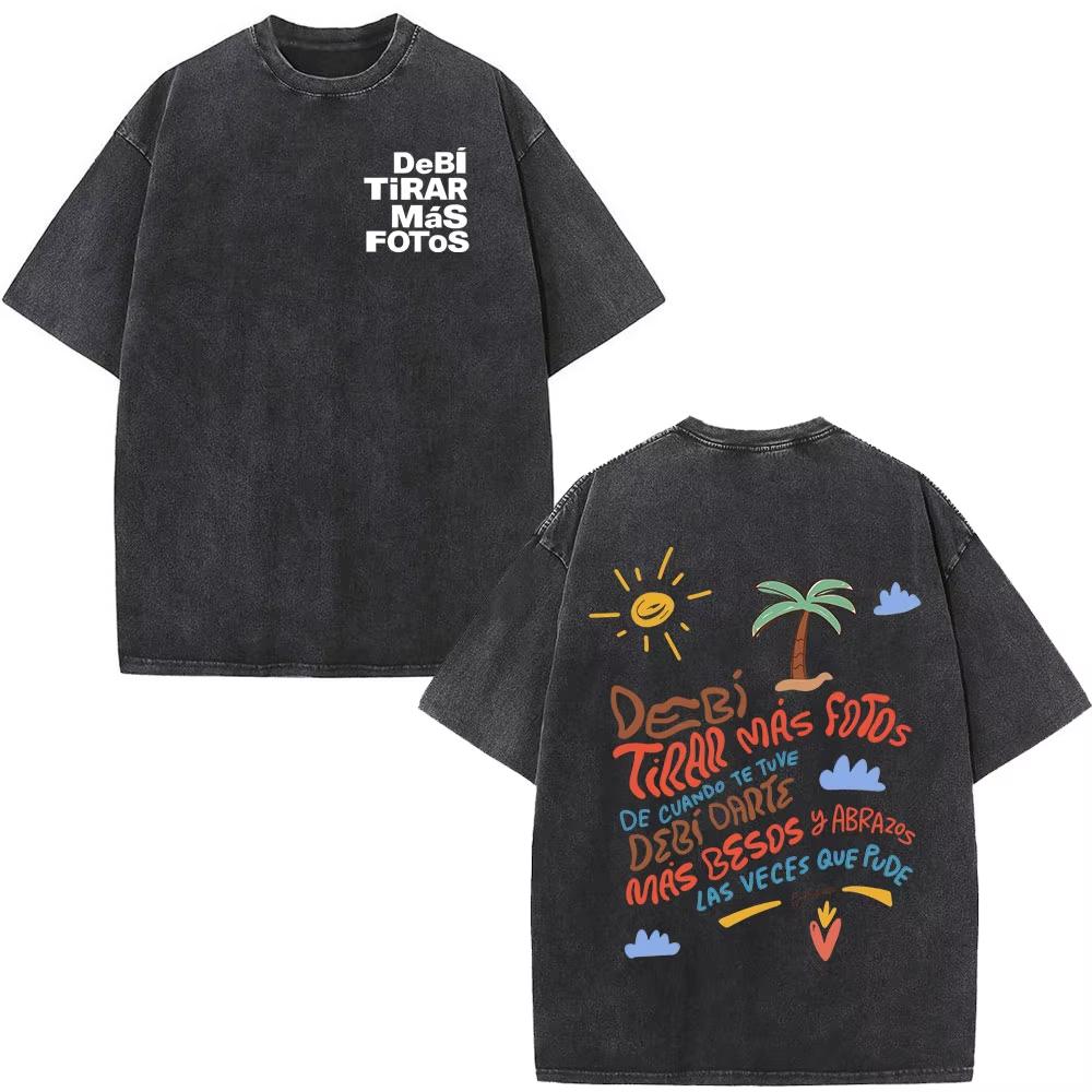 Lucky starfish Top Rapper Bad Bunny Debi Tirar Mas Fotos DTMF Album Washed Vintage T-shirts Herenmode Hip Hop Korte Mouwen T-shirts Streetwear L