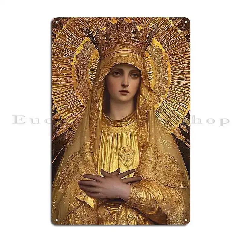 Golden Mary Radiant Tribute To Our Lady Of The Gate Of Dawn Metal Sign Cinema Garage Designer Party Cave Tin Sign Poster